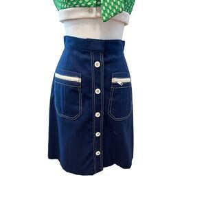 Vintage 70s White Stag Navy Blue A Line Skirt White Trim Tenniscore Detail